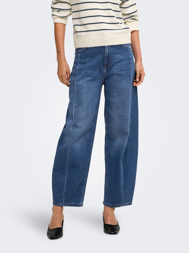 ONLY Jessica HW Barrel Ank Denim Jeans | Med Blue