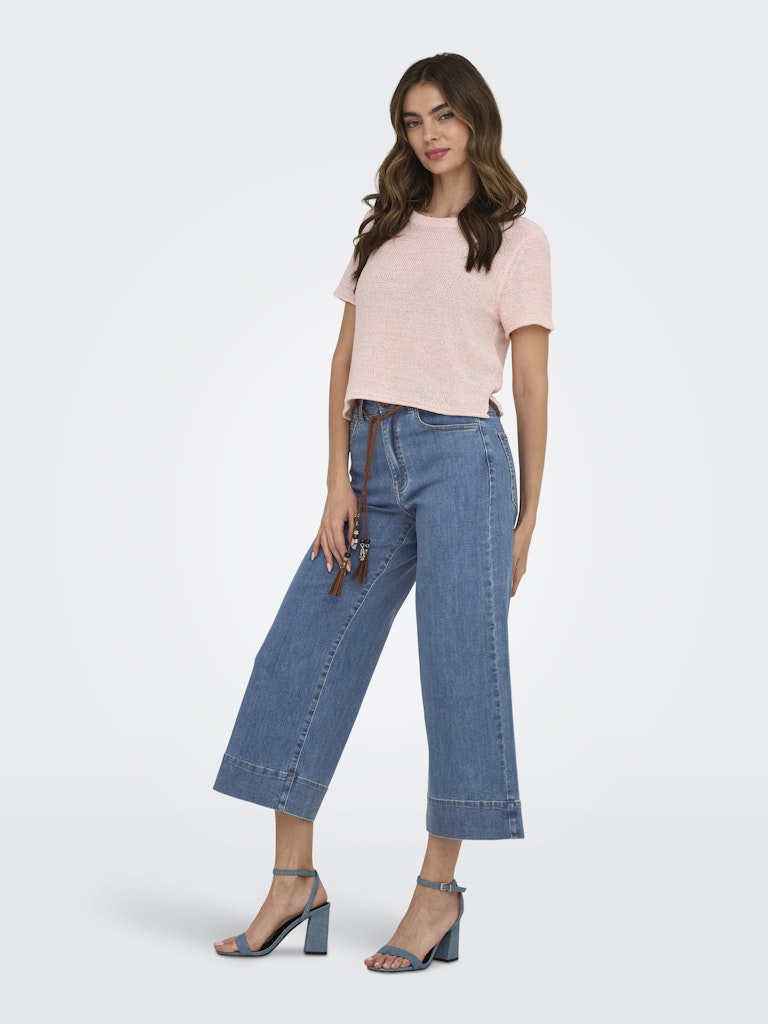ONLY Madison High Waist Belt Cropped Jeans | Med Blue