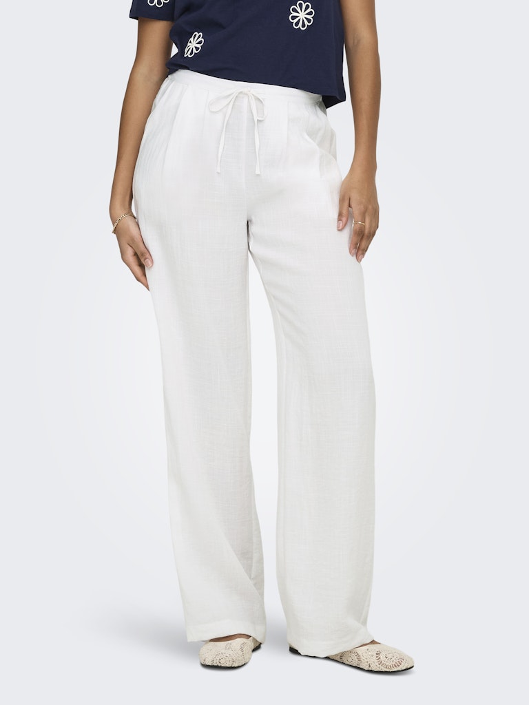 ONLY Ita MW Linen Look Wide Pants | White
