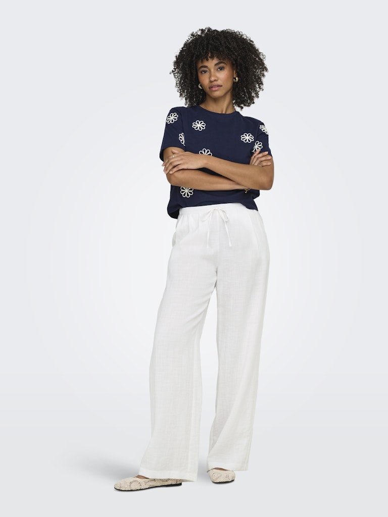 ONLY Ita MW Linen Look Wide Pants | White