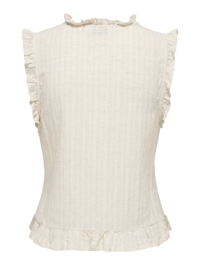 ONLY Ellys S/L Frill Embroidered Top | Pumice Stone