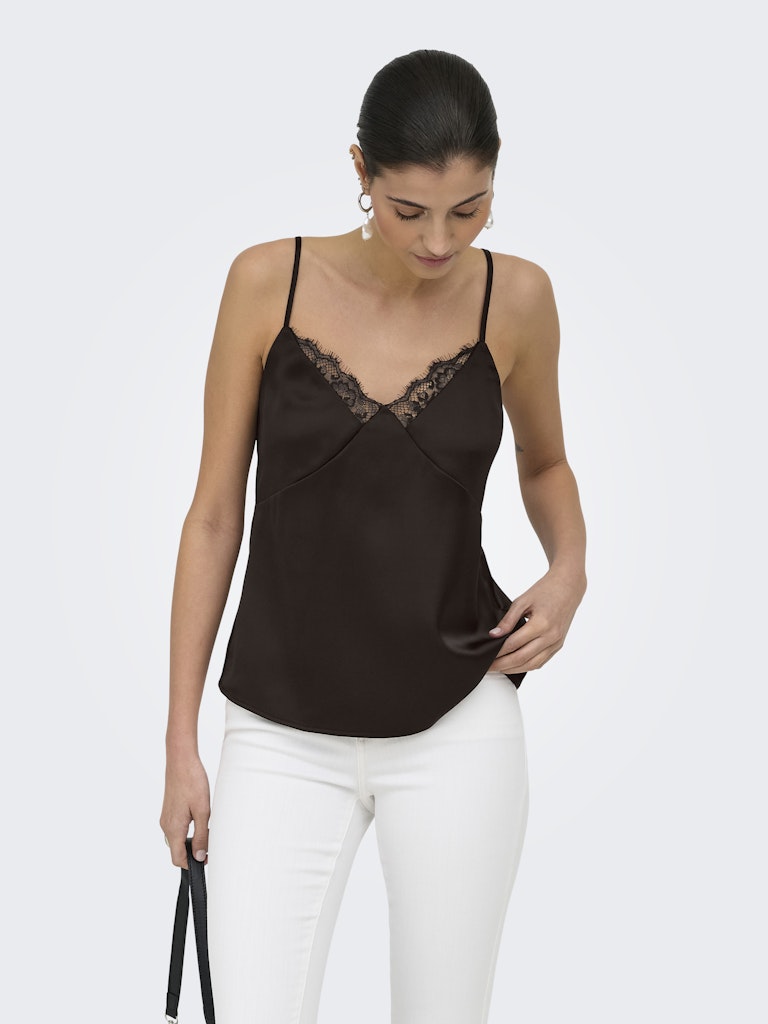 ONLY Faraya Strap Lace Top Satin | Chocolate