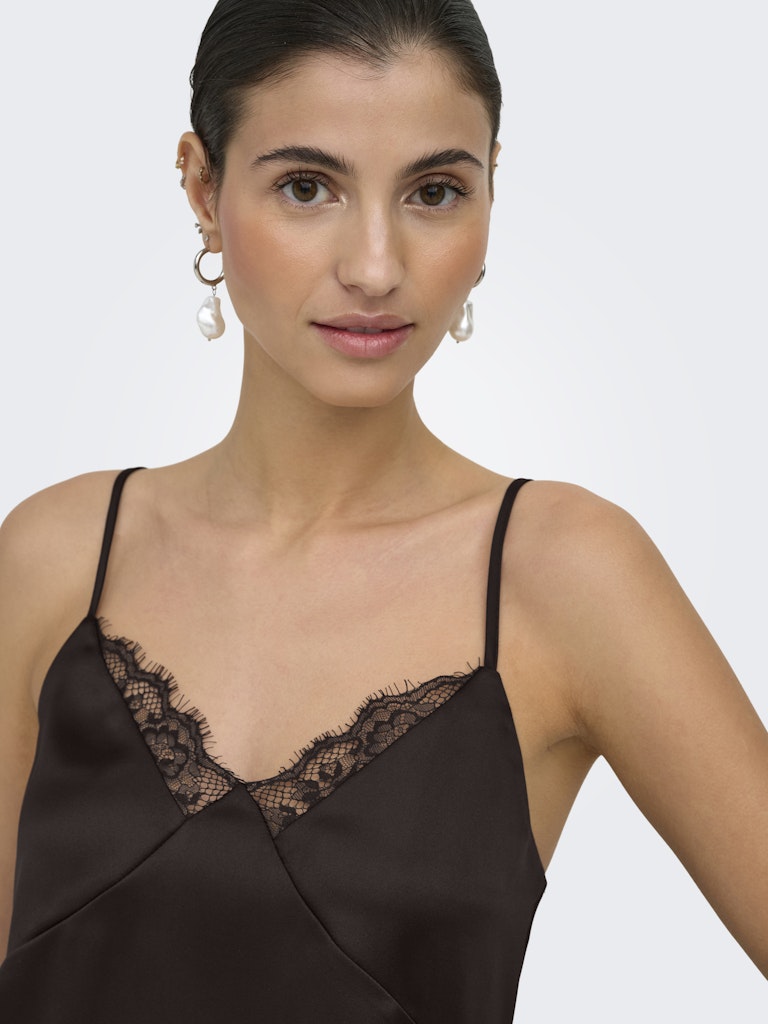 ONLY Faraya Strap Lace Top Satin | Chocolate