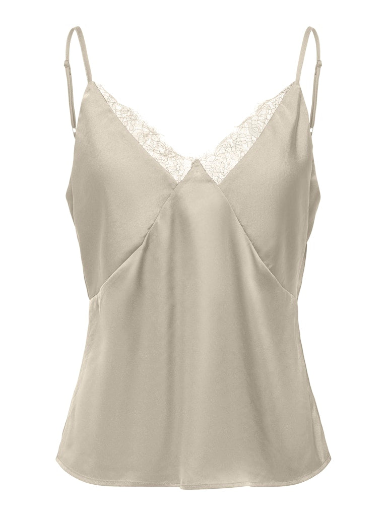 ONLY Faraya Strap Lace Top Satin | Oatmeal