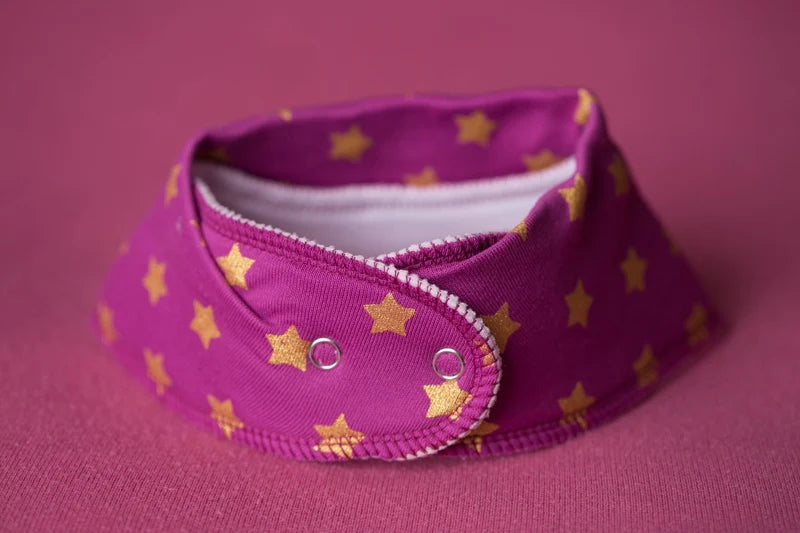 Baby Boo Organic Bandana Bib| Plum With Gold Star Band