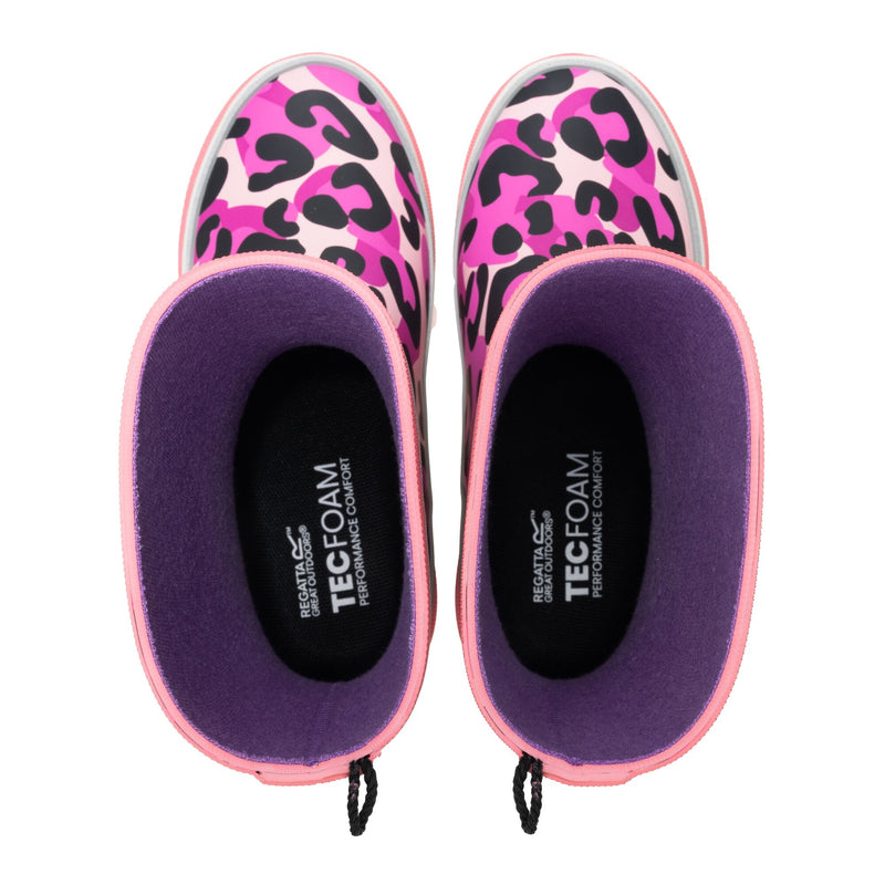 Regatta Kids' Mudplay III Wellingtons | Multi Leopard Pink Lemonade RKF1019