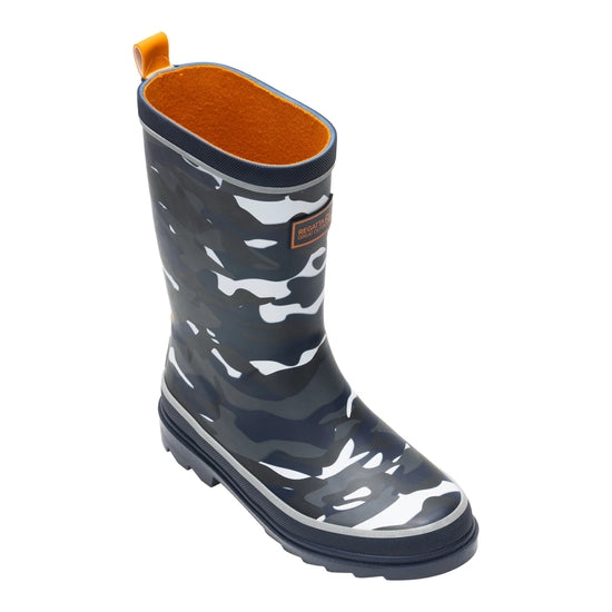Regatta Kids' Foxfire Reflective Wellies | Black Camouflage RKF473