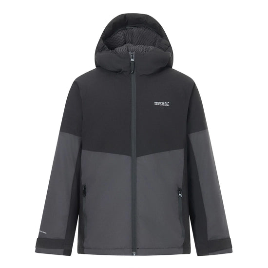 Regatta Hillain Kids' ISOTEX Waterproof Fleece-Lined Jacket | Black/grey RKP330