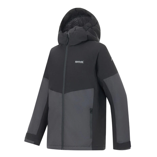 Regatta Hillain Kids' ISOTEX Waterproof Fleece-Lined Jacket | Black/grey RKP330