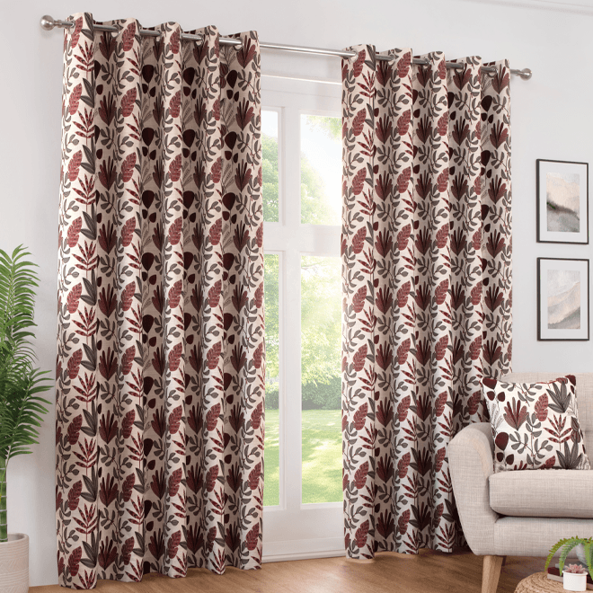 Sundour Rutland Ready Made Thermal Eyelet Curtains | Red