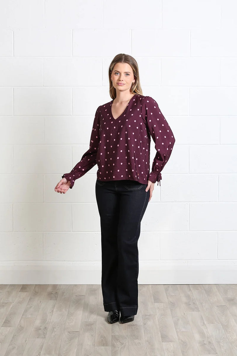 Rant & Rave Sophia Polka Dot Top | Burgundy RR44-Q35
