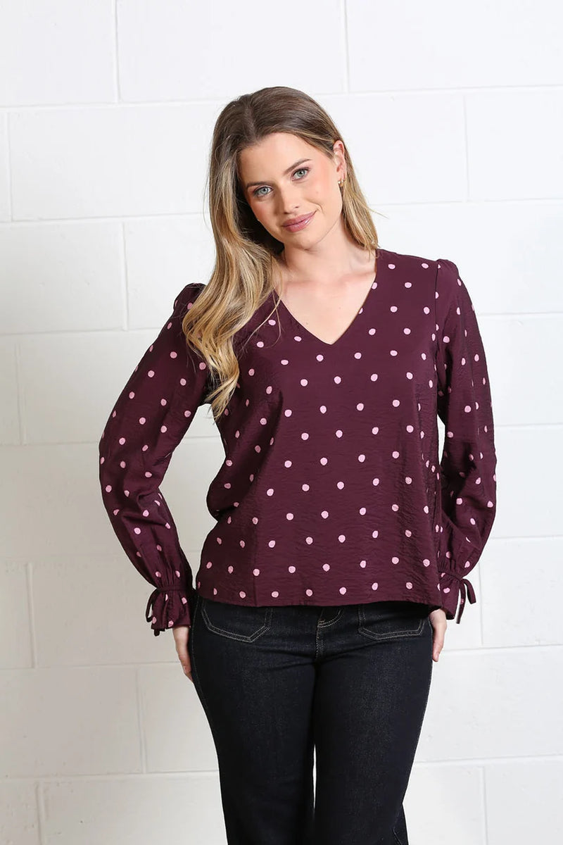 Rant & Rave Sophia Polka Dot Top | Burgundy RR44-Q35