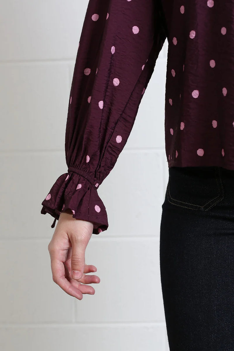 Rant & Rave Sophia Polka Dot Top | Burgundy RR44-Q35