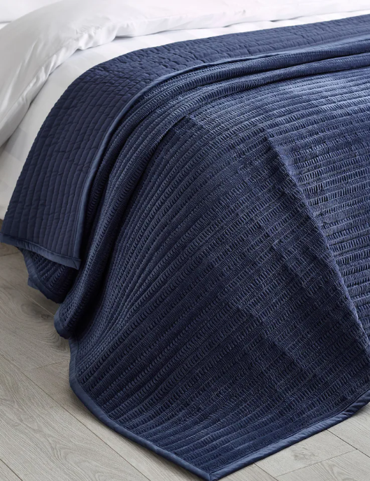 Catherine Lansfield Velvet Pinsonic Bed Spread Navy