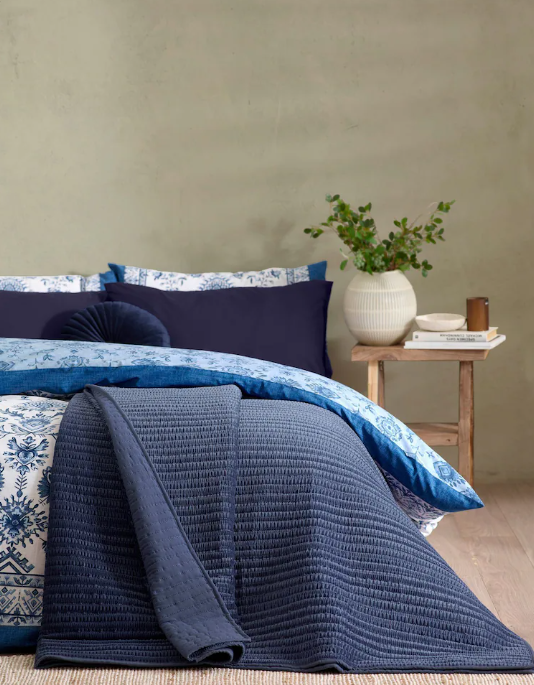 Catherine Lansfield Velvet Pinsonic Bed Spread Navy
