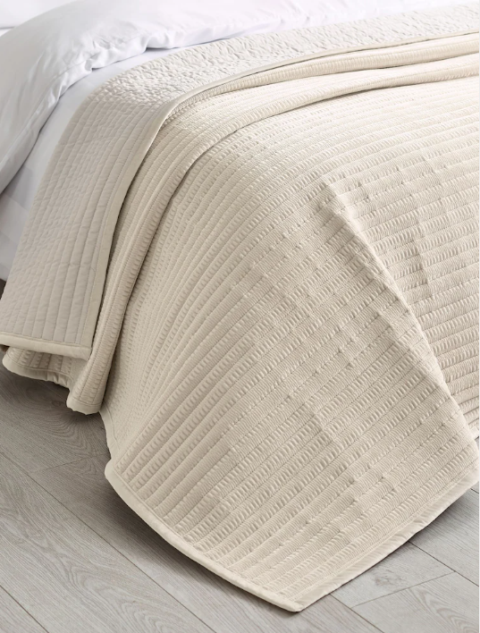 Catherine Lansfield Velvet Pinsonic Bed Spread Natural