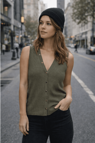 Vero Moda Dory SL V-Neck Button Vest | Kalamata