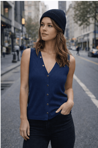 Vero Moda Dory SL V-Neck Button Vest | Dark Blue