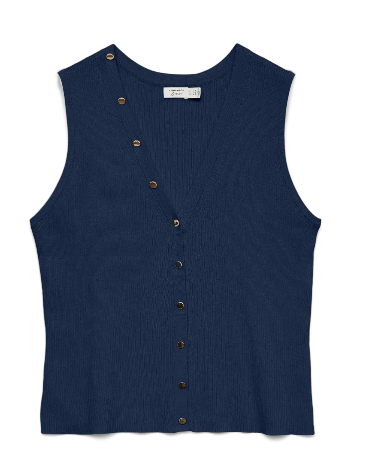Vero Moda Dory SL V-Neck Button Vest | Dark Blue