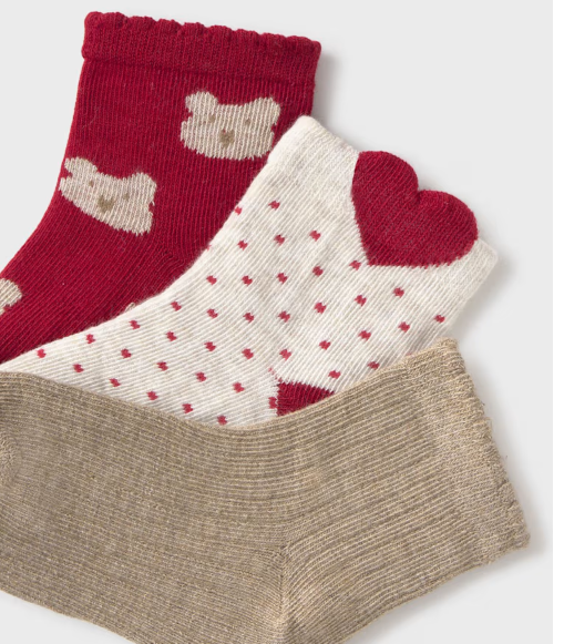 Mayoral  Girls Set 3 Socks | Red 10012 AW