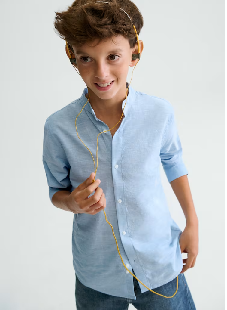 Mayoral  Boys Mao Collar Shirt | Light Blue 6176/SS26