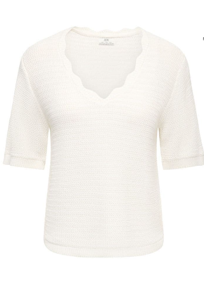 JDY Tikka S/S Stripe Structured Pull | Cloud Dancer
