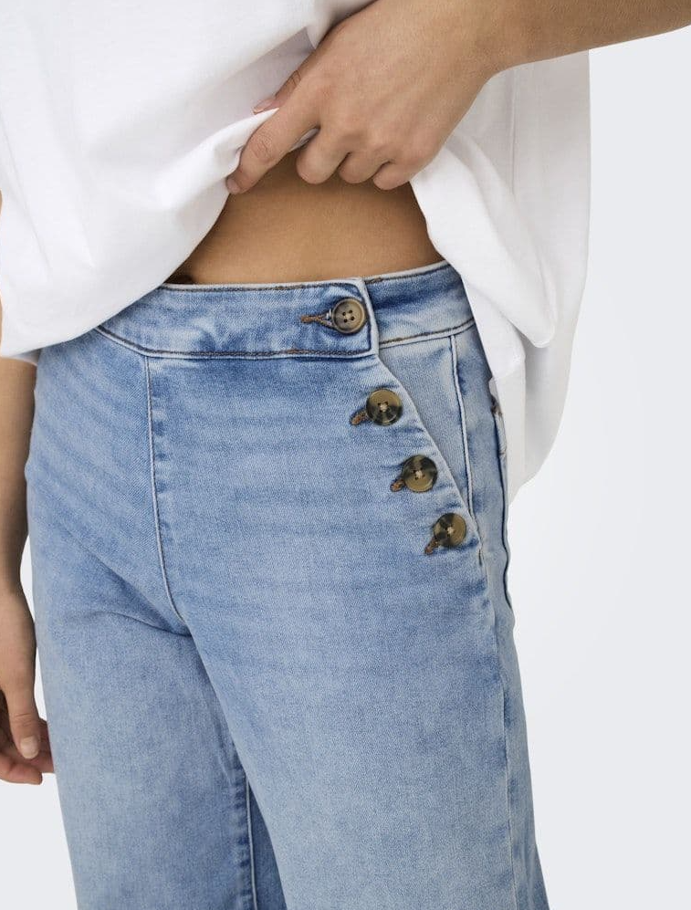 ONLY Madison HW Button Wide Cropped Denim | |Light Blue