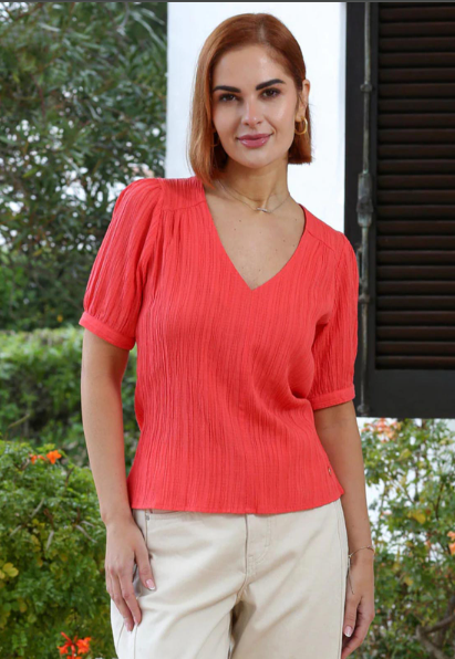 Rant & Rave Betsy V-Neck Top | Coral RR43-P36