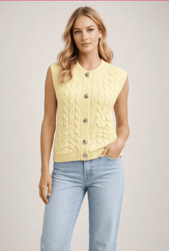 JDY Annalise S/L O-Neck Cable Vest Knit | Lemon