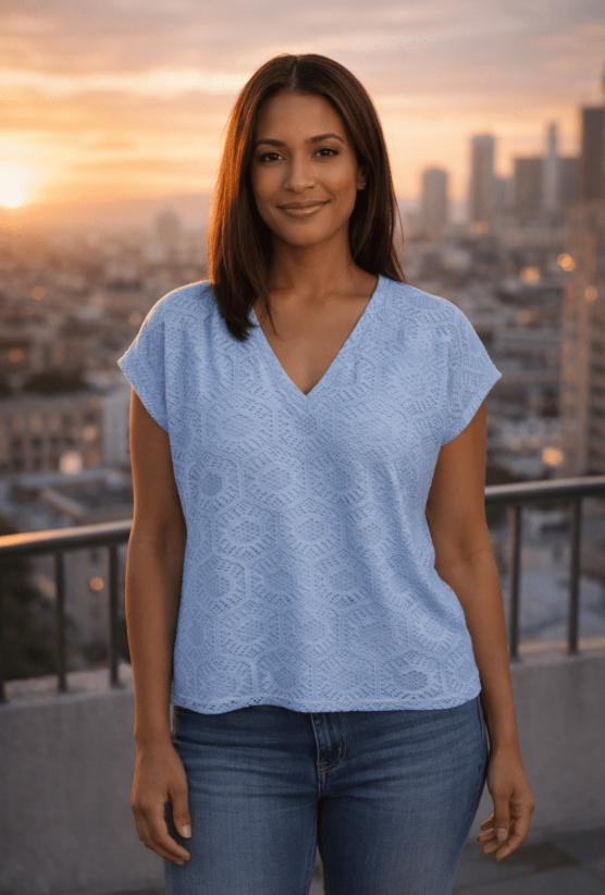 Vero Moda Iris Crochet V-Neck T-Shirt | Blue