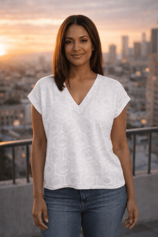 Vero Moda Iris Crochet V-Neck T-Shirt | Cloud Dancer