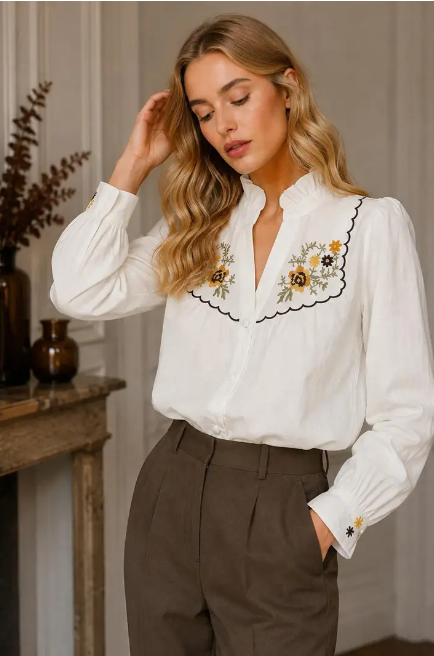 Joelly Embroidered Blouse | Chocolate CH58255