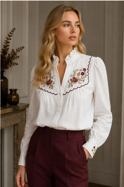 Joelly Embroidered Blouse | Burgundy CH58255