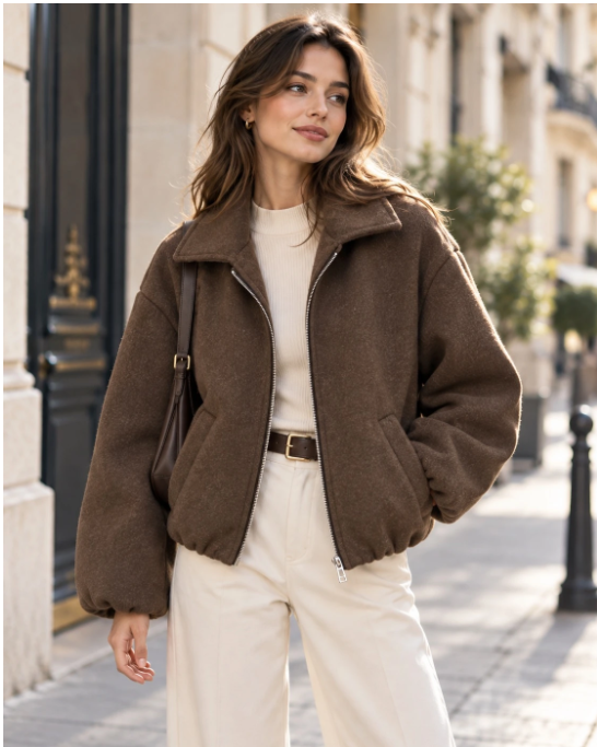 Amy Zip Up Bomber Jacket Bomber Jacket | Brown GC89211