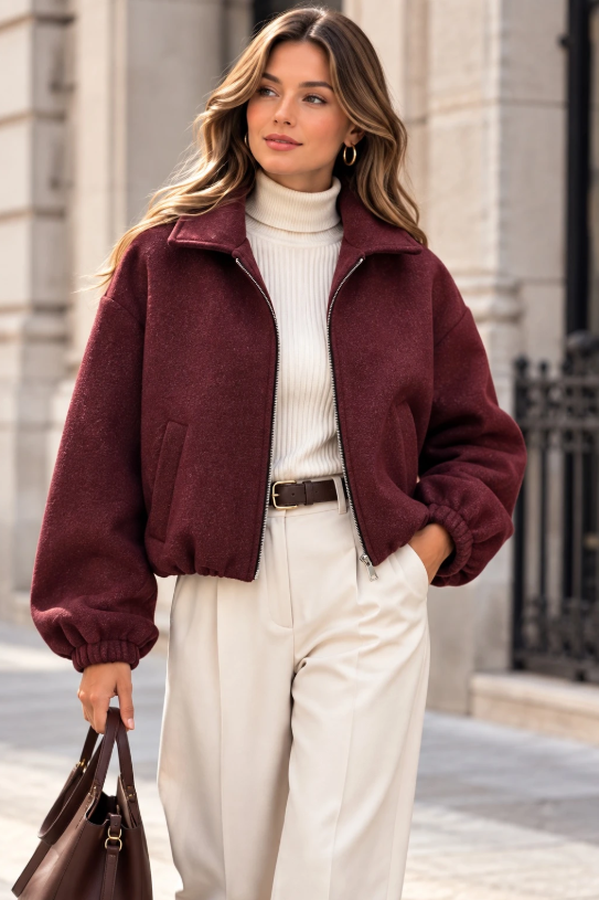 Amy Zip Up Bomber Jacket Bomber Jacket | Burgundy GC89211