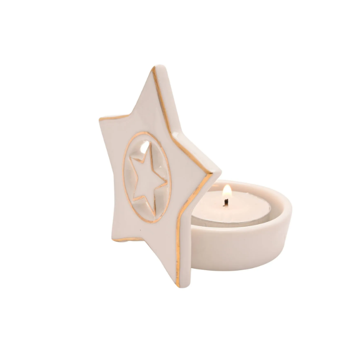 Widdop & Co Porcelain Star Tea Light Holder | White XM14980