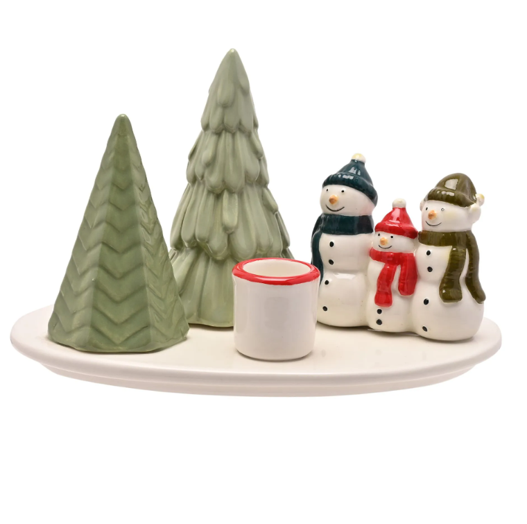 Santa & Friends Ceramic Snowman Scene Candle Holder | Multi XM15651