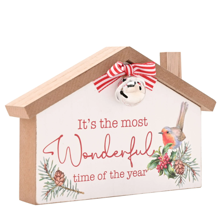 Widdop & Co Robin House Shaped Plaque 'Most Wonderful Time' | Multi XM15859