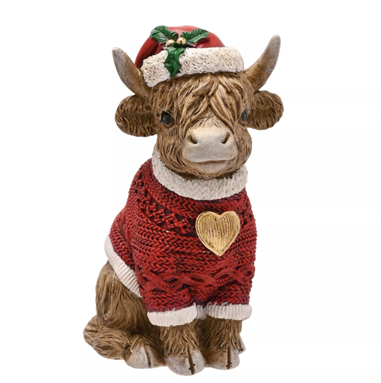 Widdop & Co Highland Cow Christmas Figurine - Sitting  | Multi XM15889