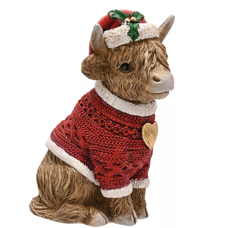 Widdop & Co Highland Cow Christmas Figurine - Sitting  | Multi XM15889
