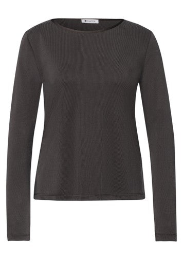 Street One Fine Ribbed Shirt with Satin Colar | Coffee 326119