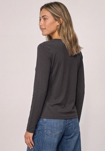 Street One Fine Ribbed Shirt with Satin Colar | Coffee 326119