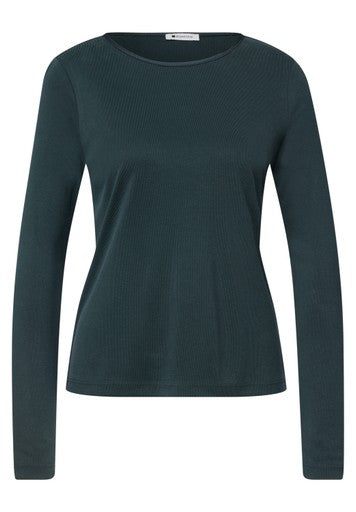 Street One Fine Ribbed Shirt with Satin Colar | Green 326119
