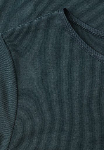 Street One Fine Ribbed Shirt with Satin Colar | Green 326119