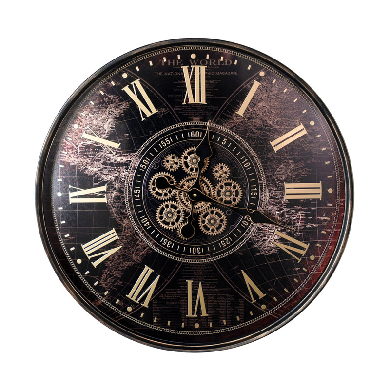 Tara Old Town Gears World Map Clock 60cm | Vintage TL7389