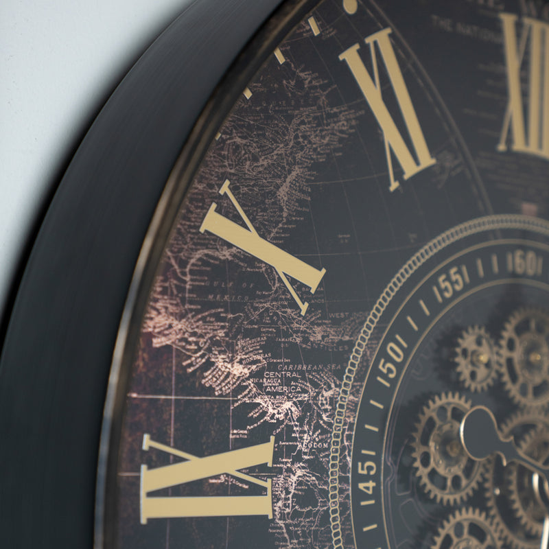 Tara Old Town Gears World Map Clock 60cm | Vintage TL7389