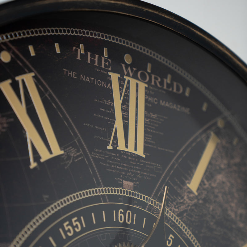 Tara Old Town Gears World Map Clock 60cm | Vintage TL7389