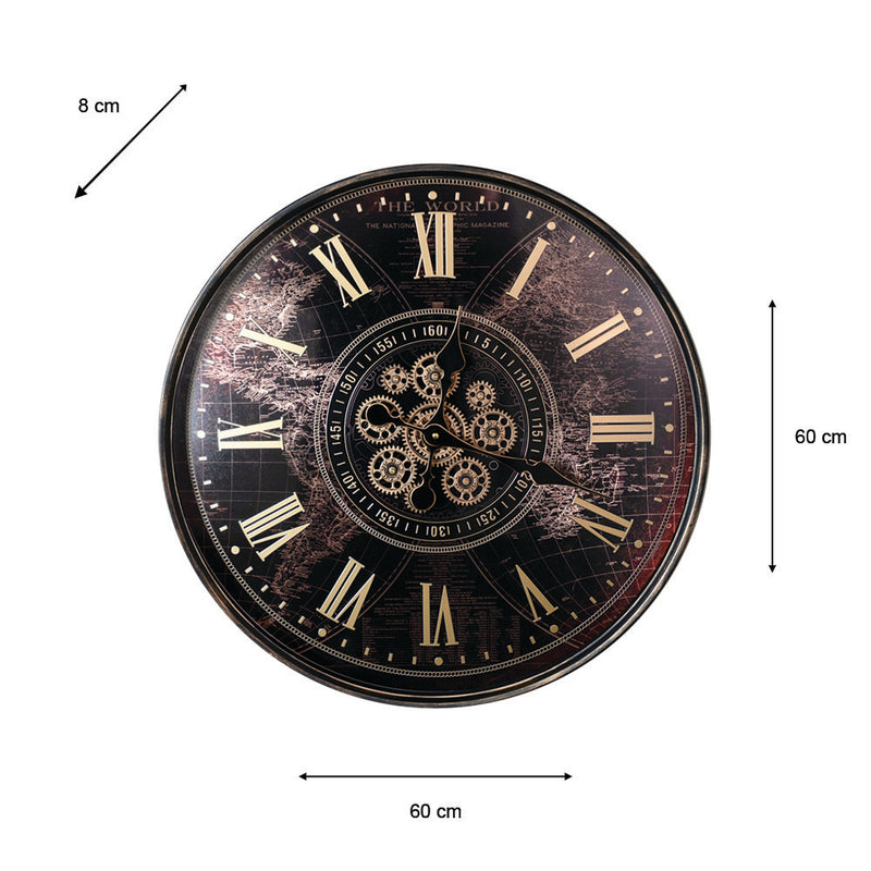 Tara Old Town Gears World Map Clock 60cm | Vintage TL7389
