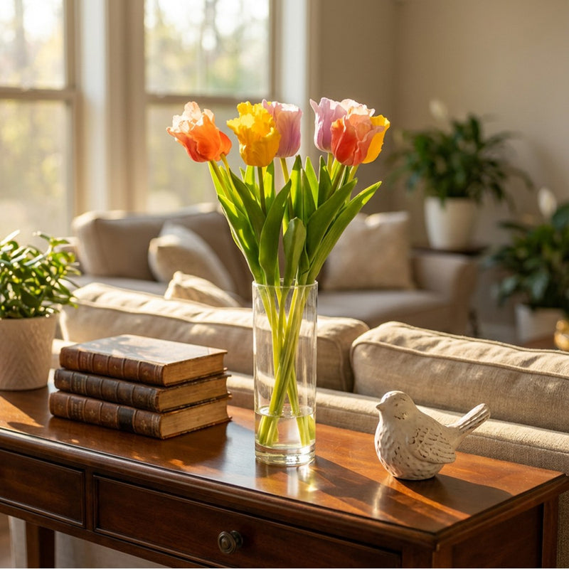 Tara Real Touch Tulips Bundle Vase With Faux Water 33cm