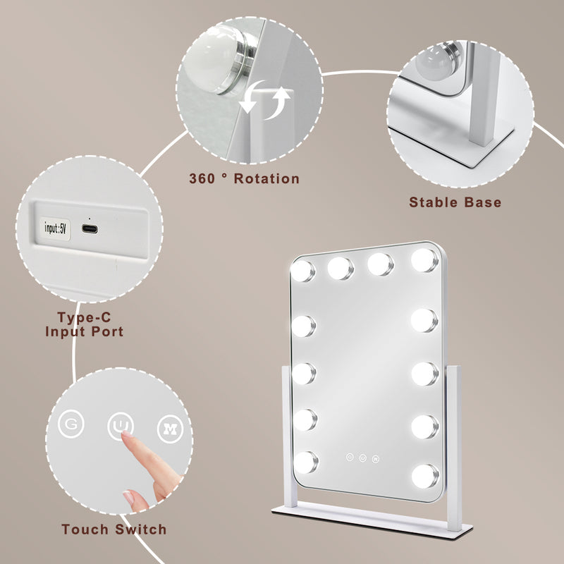 Tara Hollywood Rectangle Vanity Mirror 42cm | White TL7608